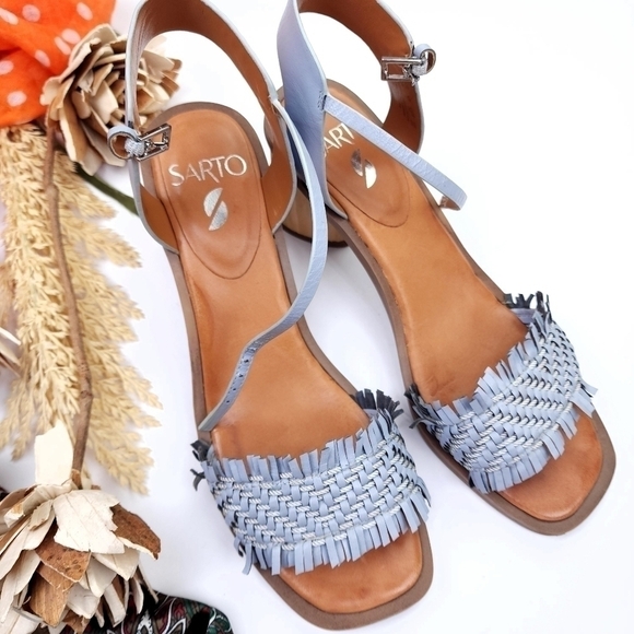 Sarto Baby Blue Strappy Blue Sandal Chunky Heel sz 9 - Picture 1 of 8